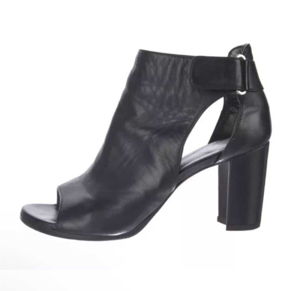 Stuart Weitzman Black Leather PeepToe Ankle Boot Sz 9.5
